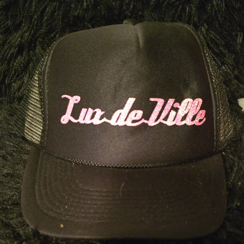 Lux de Ville Black Mesh Cap with Pink Glitter Logo